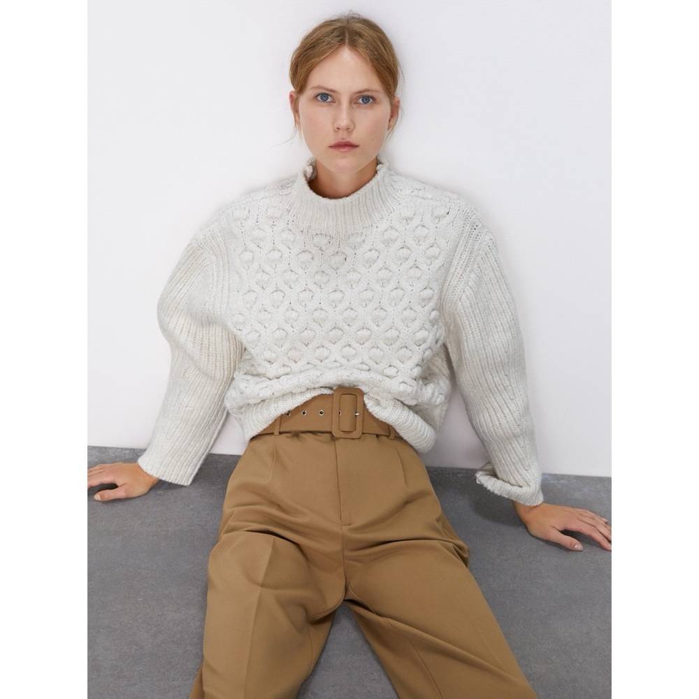 ZARA Chunky Knit Cream Mockneck Sweater